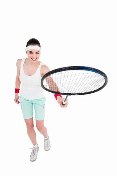Atletka hrát badminton — Stock fotografie