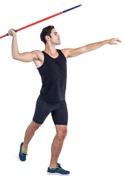 Atleta masculino se preparando para jogar dardo — Fotografia de Stock