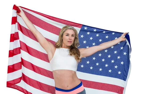 Athlete posing with american flag after victory — Stock Photo, Image