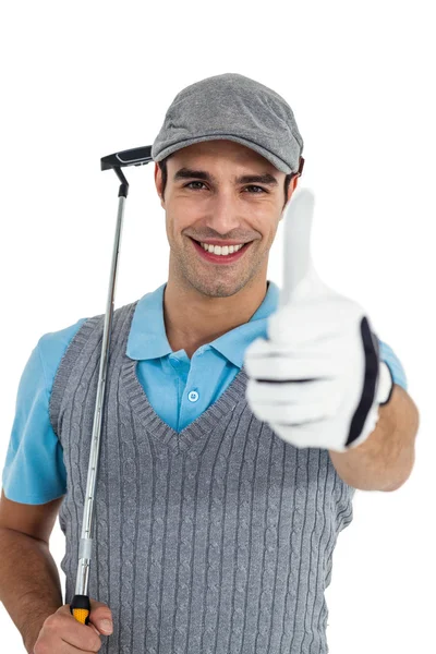 Retrato del jugador de golf mostrando los pulgares hacia arriba —  Fotos de Stock