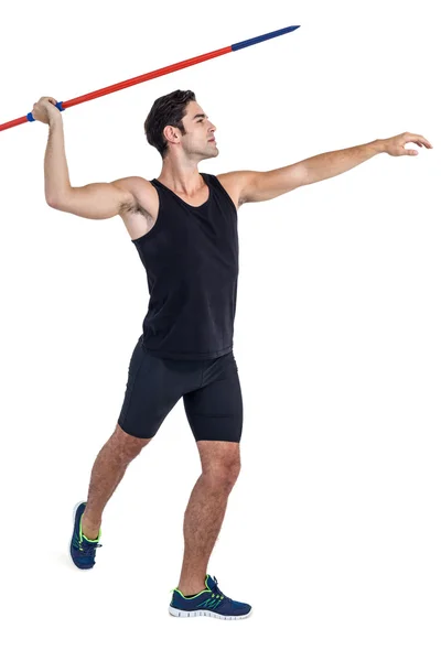 Atleta masculino se preparando para jogar dardo — Fotografia de Stock