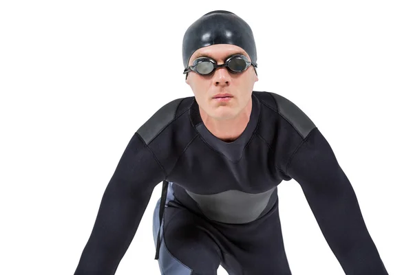 Selbstbewusste Schwimmerin im Neoprenanzug — Stockfoto