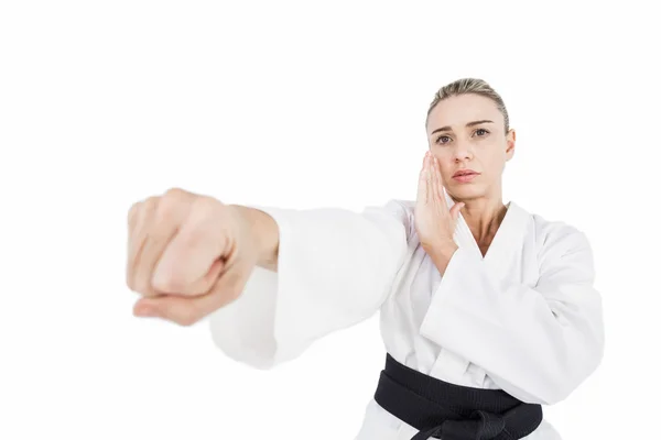 Athlète féminine pratiquant le judo — Photo