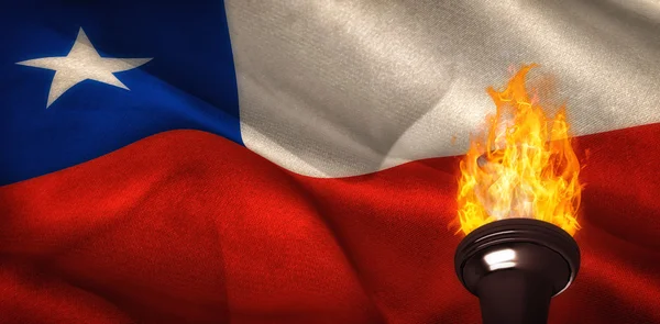 Olympijský oheň proti státní vlajka — Stock fotografie