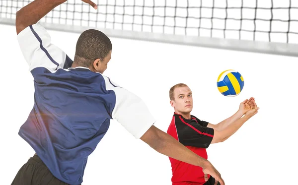 Sportifs posant tout en jouant au volleyball — Photo