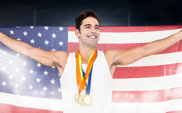 Atleta posando con medallas de oro —  Fotos de Stock
