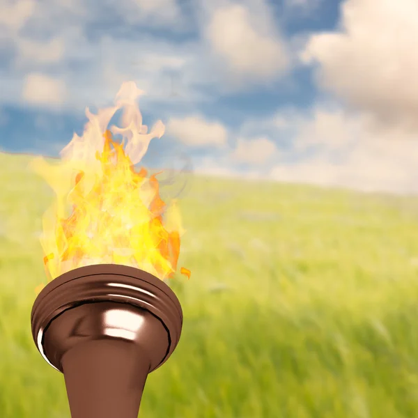 Olympic fire against nature scene — Stock Photo, Image