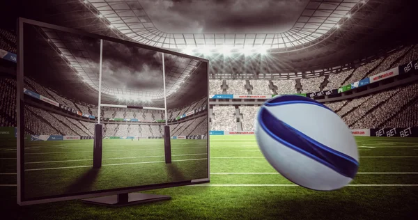 Rugby ball and tv — Stock Photo, Image