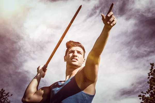 Sportsman practising javelin throw — Stock Photo, Image