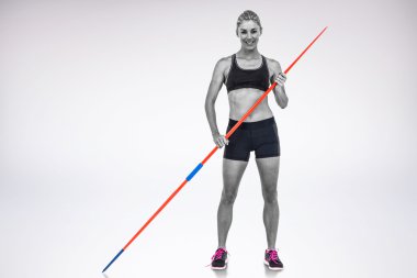 athlete standing with javelin clipart