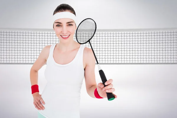 Badmintonista pozowanie i uśmiechając się — Zdjęcie stockowe