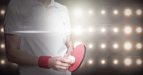 运动员和坪乒乓球球拍的合影 — 图库照片
