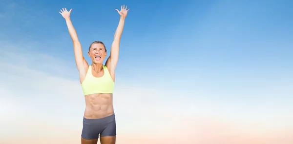 Woman cheering for success — Stock Photo, Image