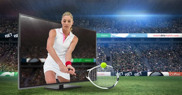 Urheilija pelaa tennistä maila — kuvapankkivalokuva