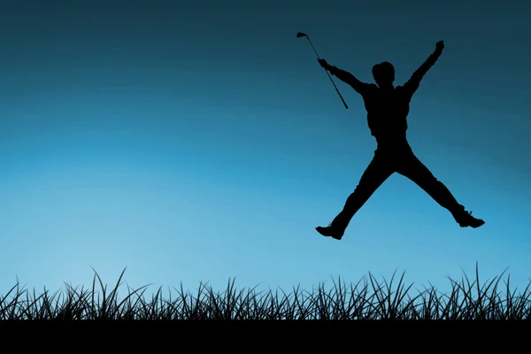 Man jumping with golf club — Stock Photo, Image