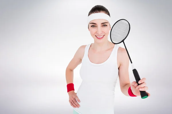 Badminton jogador posando e sorrindo — Fotografia de Stock