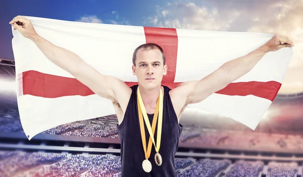 Athlete with olympic gold medals — Stock Photo, Image