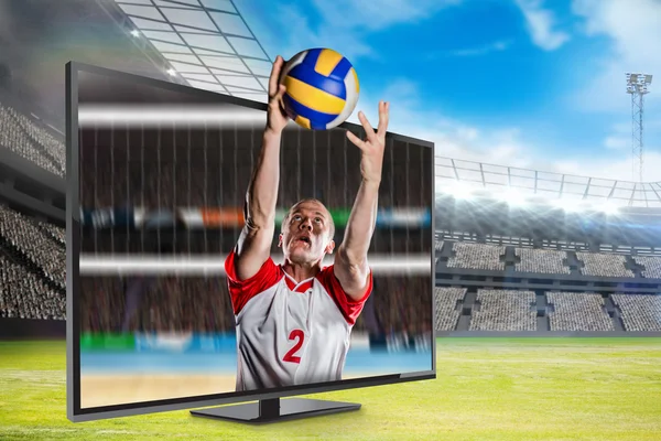 Sportsman fånga volleyboll medan du spelar — Stockfoto