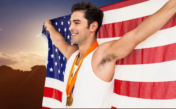 Atleta posando con medallas de oro — Foto de Stock