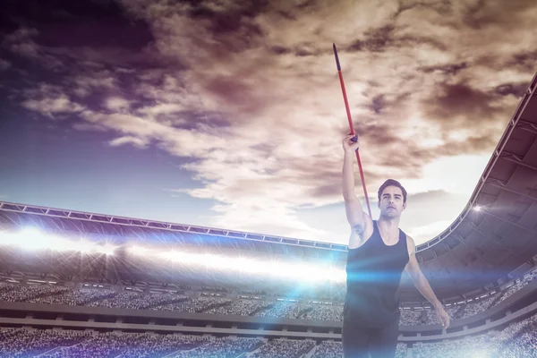 Athlete preparing to throw javelin — Stock Photo, Image