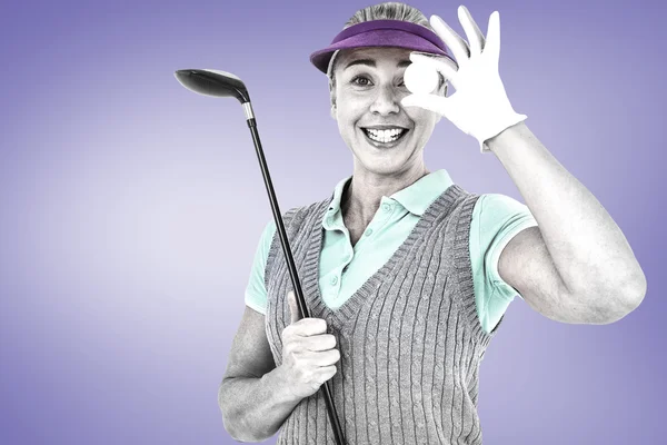 Pretty blonde playing golf — Stock Photo, Image