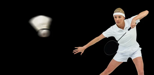 Badminton-speelster badminton spelen — Stockfoto