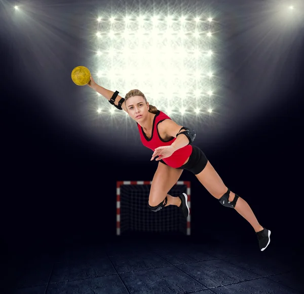 Athlete throwing handball Royalty Free Stock Images