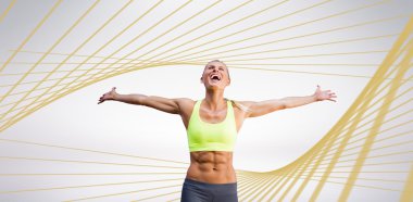 woman celebrating victory with arms stretched clipart