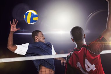 sportsmen posing while playing volleyball clipart