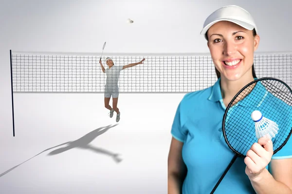 Badmintonspieler spielen und posieren — Stockfoto