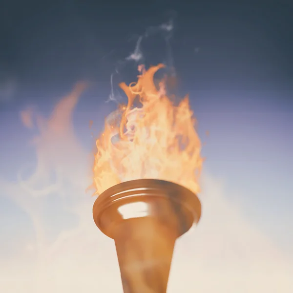 Олимпийский огонь против фиолетового неба — стоковое фото