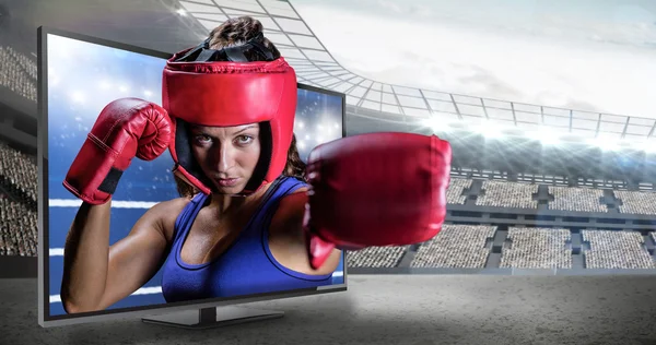 Boxeador femenino con guantes y cabeza —  Fotos de Stock