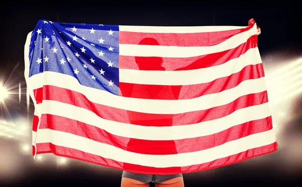 Atleet poseren met Amerikaanse vlag — Stockfoto