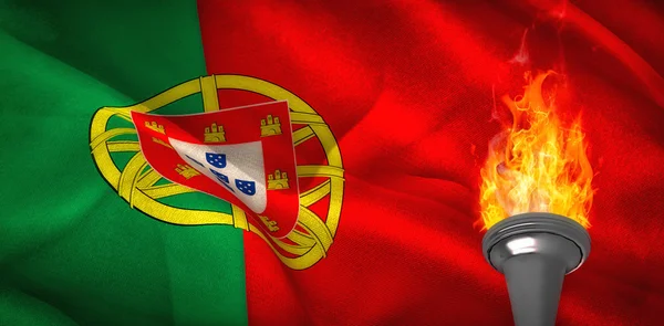 Fuego olímpico contra bandera nacional — Foto de Stock