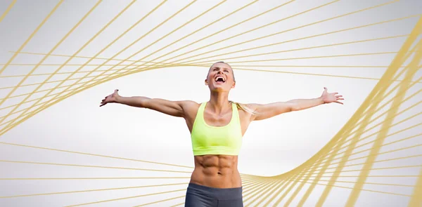 Woman celebrating victory with arms stretched — Stock Photo, Image