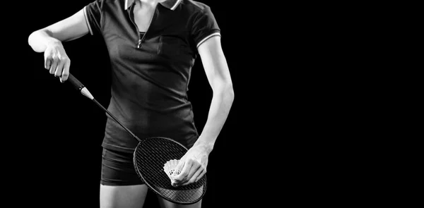 Badminton tenant une raquette — Photo