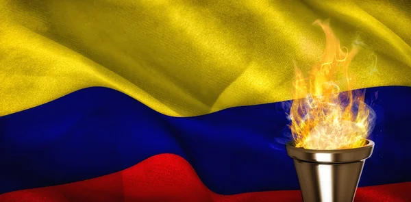 Olympic fire against national flag — Stock Photo, Image