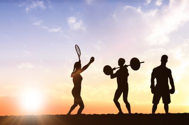 silhouettes of sports people practicing clipart