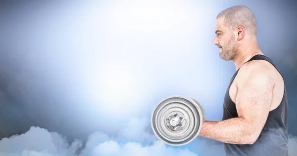 Bodybuilder lifting heavy barbell weights — Stock Photo, Image