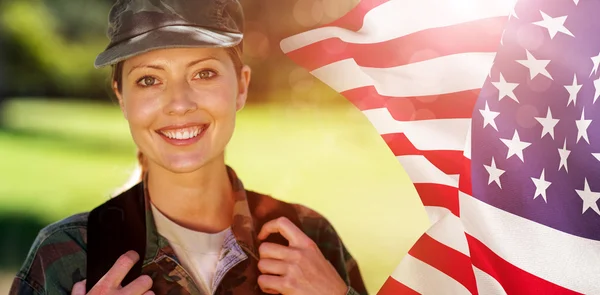 Happy soldier in the park — Stock Photo, Image