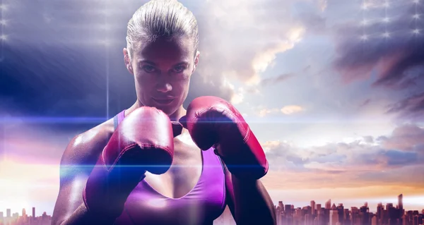 Woman fighter with gloves — Stock Photo, Image