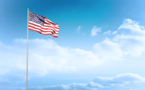 Amerikan bayrağı direkte dalgalanıyor. — Stok fotoğraf