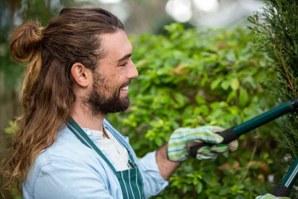 Jardinero usando cortadores de setos — Foto de Stock