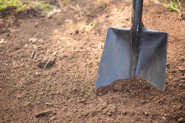 Pala su sporcizia a giardino di comunità — Foto Stock