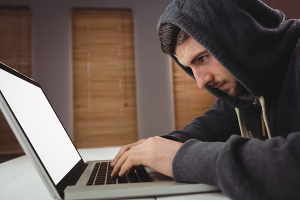 Jovem usando laptop no escritório — Fotografia de Stock