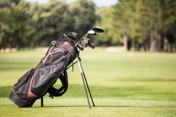 填充的高尔夫球袋与高尔夫俱乐部 — 图库照片