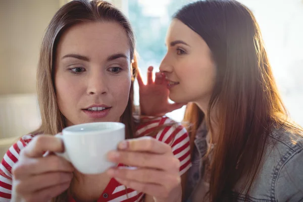 Woman whispering to friend at cafe — Stock Photo, Image
