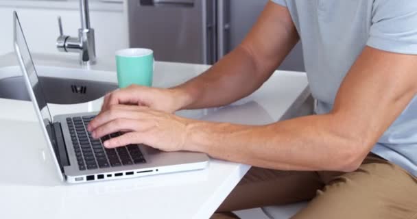 Smiling man using a laptop — Stock Video