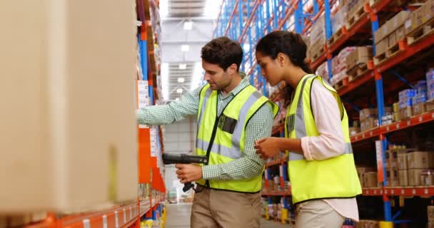 Trabajadores de almacén trabajando juntos — Vídeos de Stock