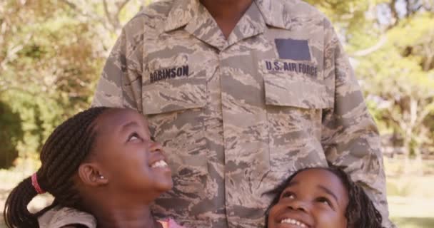 Military US AIR FORCE with her two children — Stock Video